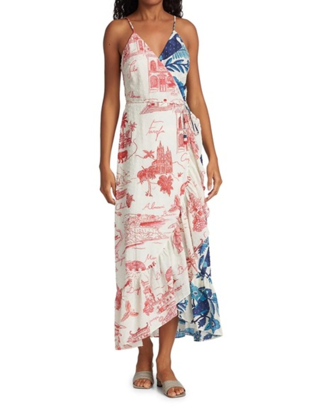 Farm Rio Dual White Prints Maxi Wrap Dress